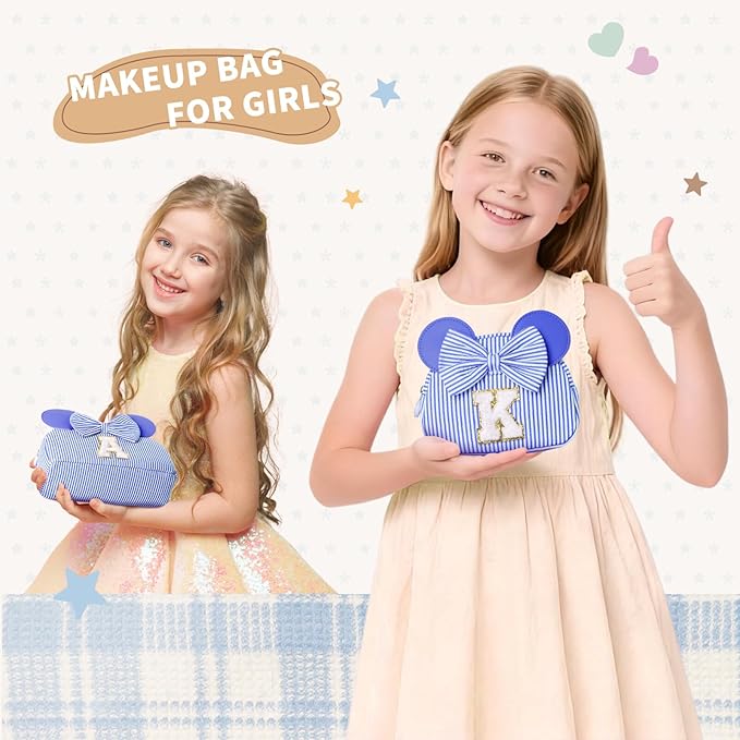 Initial Travel Makeup Bag for Girls | Cosmetic Bags | Kids Teen Girl Gifts | Birthday Gifts for Girls | Travel Makeup Bag | 6 7 8 9 10 11 12 13 Years Old Girl Gift - Blue H