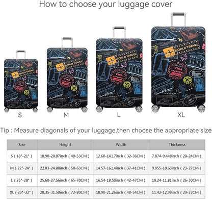 fancyfree Luggage Cover Washable Suitcase Protector Anti-scratch Suitcase cover (Colorful Landmarks, S(18"-21" luggage))