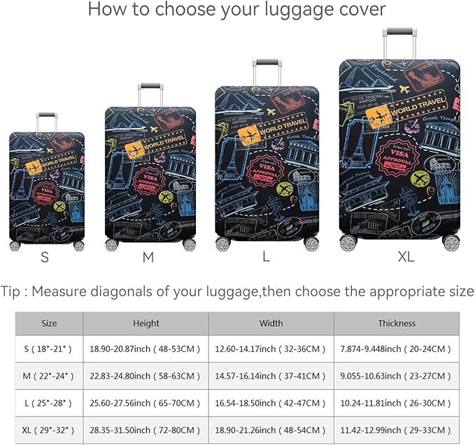 fancyfree Luggage Cover Washable Suitcase Protector Anti-scratch Suitcase cover (Colorful Landmarks, XL(29"-32" luggage))