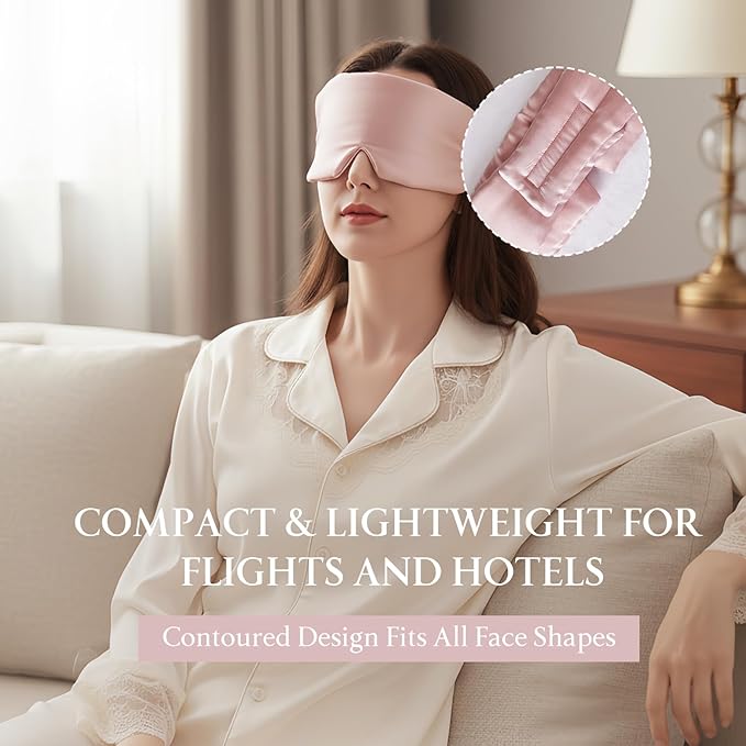 100% Mulberry Silk Sleep Mask, Eye Mask for Deep Sleep and Travel, Soft Breathable Eye Cover with Adjustable Headband (Lotus Pink)
