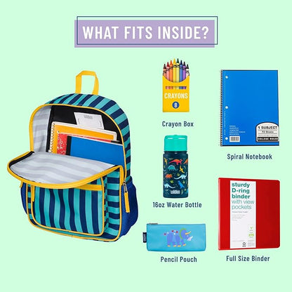 Wildkin ECO rPET Kids Backpack – Recycled, Padded, Adjustable for School & Travel – Blue Stripes