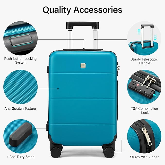 Hanke 20 Inch Carry On Luggage 22x14x9 Airline Approved PC Hard Shell Suitcases Lightweight Travel Luggage with Wheels TSA Luggage for Women Men(Caribbean Blue)