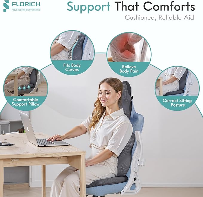 FLORICH Car Seat Cushion and Lumbar Support Pillow for Office Chair Car, Neck Headrest Pillow, Ergonomic Memory Foam, Pressure-Relieving Back Support for Car, Office Chair & Wheelchair – Gray