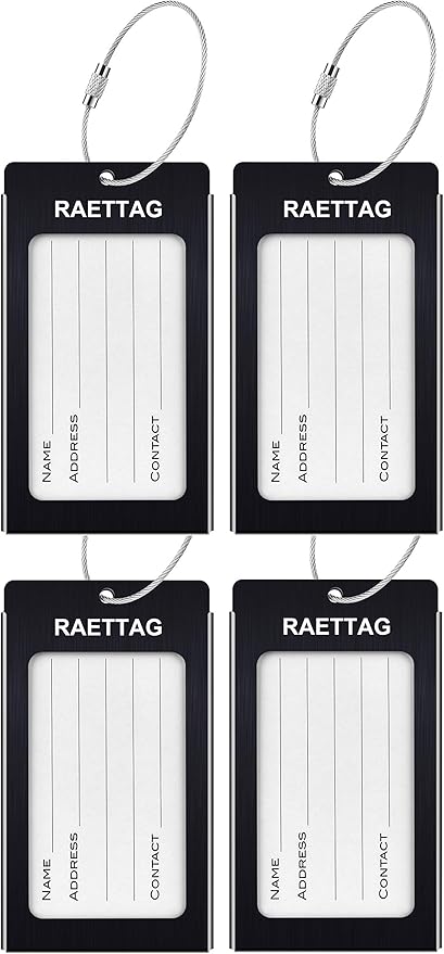 Luggage Tags Metal Suitcase Tags Travel Bag ID Identifier Luggage Tag (Black 4Pack)