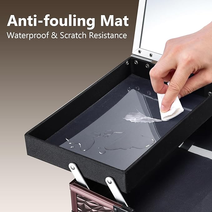 Joligrace Makeup Train Case Cosmetic Box Portable Makeup Case Organizer 2 Trays Makeup Storage with Mirror Locking for Cosmetologist Aesthetic Supplies Nail Tech Traveling Makeup Box Dark Brown