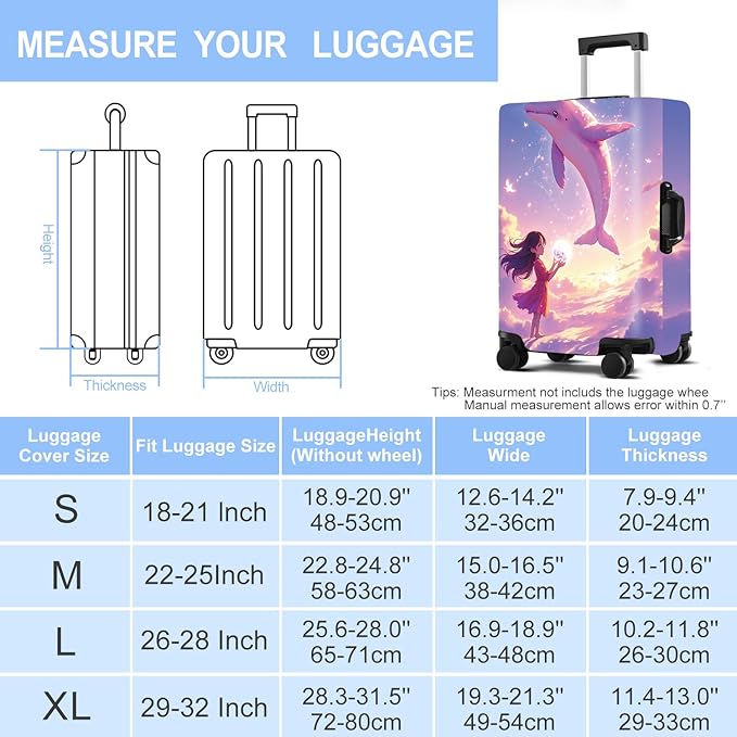 Luggage Cover Washable Suitcase Protector Anti-Scratch,Stretchable Fit for 20-34Inch Luggage Durable Travel Bag Cover with Zipper Closure (Dolphin, M(fits 24-26Inch suitcase))