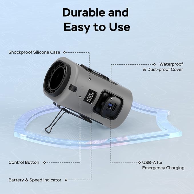 AMACOOL Mini Portable Waist Fan Clip on, 13000RPM 4-Speeds Personal Neck Fans, Up to 24H Battery Life, Rechargeable Wearable Shirt Belt Fan for Outdoor Work Jobsite Travel Camping, Gifts for Men