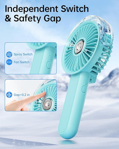 SWEETFULL Portable Misting Fan - 180° Foldable Handheld Personal Fan with Mist Spray, 3 Speeds, 30ml Water Tank, USB Rechargeable - Ideal for Travel, Outdoors, Makeup, Camping, Home, and Office Use