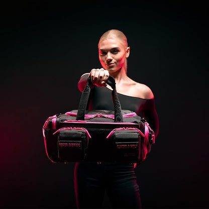 WOLFpak 20L Mini Duffle Bag for Gym & Travel | Waterproof Carry-On Weekender Bag with Shoe Compartment, Hard Bottom, and Tactical Molle System (Neon Pink)