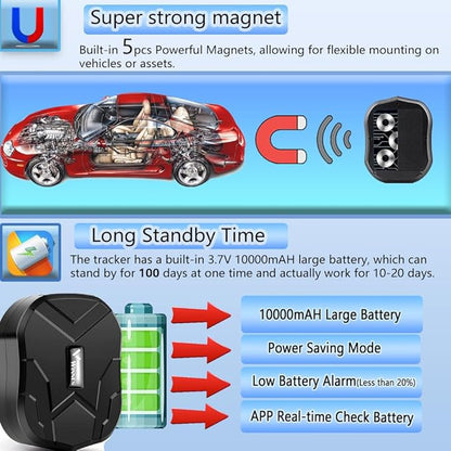 Winnes GPS Tracker for Vehicles 4G LTE Car Tracker Device Hidden up to 100 Days Long Battery Rastreador GPS para Carros Strong Magnetic Tracker Device for Vehicles Fleet Trailer Anti Theft TK905B