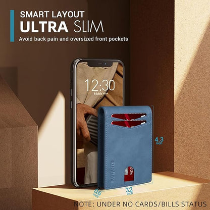 RUNBOX Wallet for Men Slim Rfid Leather 2 ID Window With Gift Box