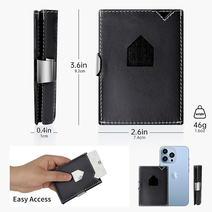 Men's Wallet, Genuine Leather RFID Blocking Slim Money Clip Wallet Minimalist Front Pocket Tri-Fold Money Clip Credit Card Holder with Present Box Black&White