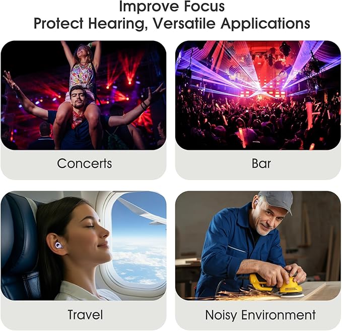Ear Plugs for Sleeping, Reusable Silicone Noise Cancelling Ear Plugs, 45dB Soft Hearing Protection Sleeping Earplugs with 8 Tips for Concerts, Work, Shooting and Travel (Violet)