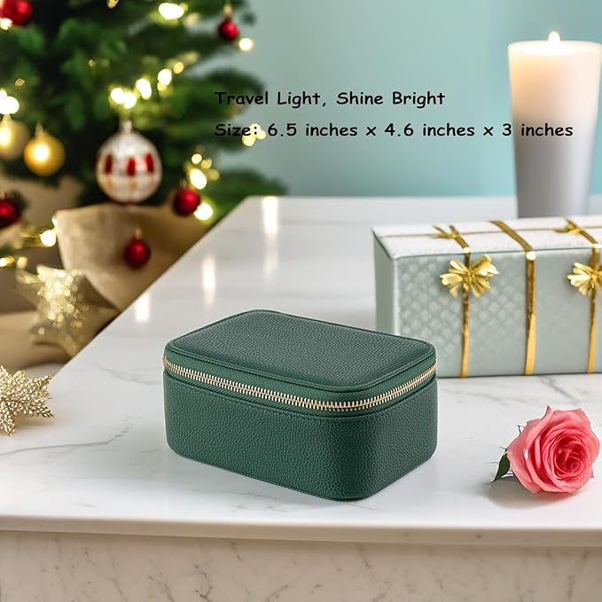 Vlando Travel Jewelry Box Organizer - 8 Small Velvet Zipped Pouches Pockets for Jewelries Necklaces Rings Earrings Sorting Storage, Dark Green