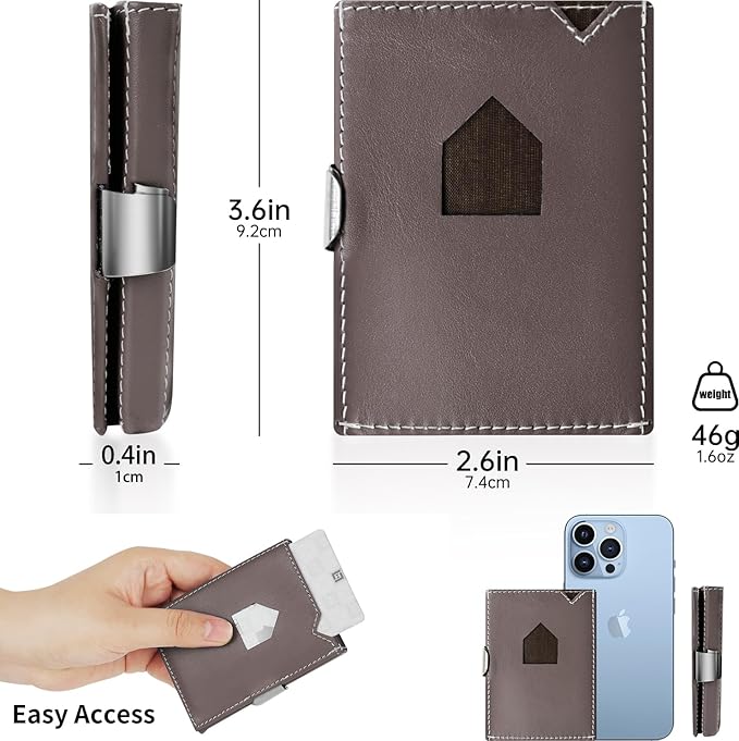 Men's Wallet, Genuine Leather RFID Blocking Slim Money Clip Wallet Minimalist Front Pocket Tri-Fold Money Clip Credit Card Holder with Present Box Dark Brown