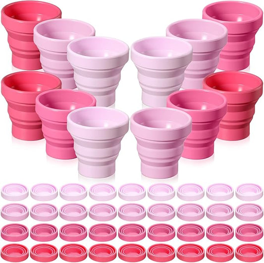 48 Pcs Silicone Collapsible Travel Cup Reusable Foldable Camping Cup Portable Expandable Drinking Mug for Traveling Outdoor Hiking (Pink Color)