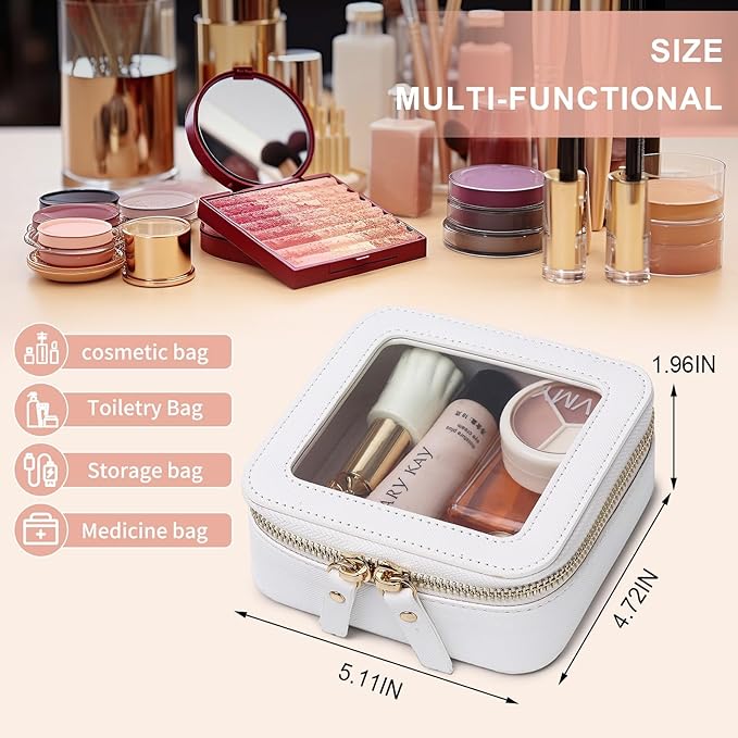 Pinkmik Small Makeup Bag Mini Clear Cosmetic Makeup Case & Toiletry Bag with Zipper Women's Purse Organizer & Car Essentials (White,MINI-1)