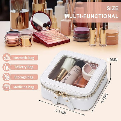Pinkmik Small Makeup Bag Mini Clear Cosmetic Makeup Case & Toiletry Bag with Zipper Women's Purse Organizer & Car Essentials (White,MINI-1)