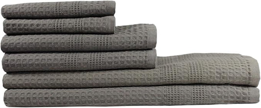 GILDEN TREE Waffle Towel Set Quick Dry Thin | 2 Bath Towels | 2 Hand Towels | 2 Washcloths, Classic Style (Stone)
