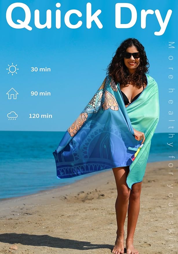 6 Pack Microfiber Lightweight Beach Towel Sand Free Quick Dry Absorbent Thin Compact Towels for Swimming Pool Camping Beach Accessories Large Easy Pack Travel Things for Vacation Essentials Gift