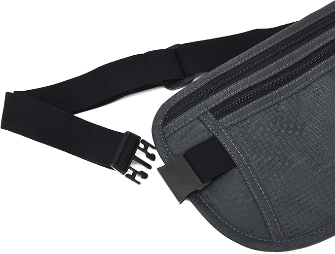 RFID Blocking Money Belt for Men Women, Slim Fanny Pack for Travel，Running,Conceal Waist Wallet for Passport Holder,Phone,Cash(Dark Grey)