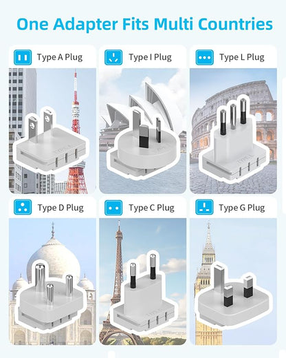 European Travel Plug Adapter Set, 8-in-1 Travel Adapter with 4 AC, 4 USB Ports (2 USB C), US to UK/EU Universal Travel Adapter, International Power Adapter with Type C/G/D/L/A/I Detachable Plugs