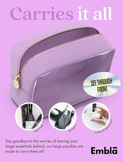 Embla London Makeup Bag Cosmetic Case, Clear Zipper Make Up Pouch and Toiletry Travel Tote, Cute Skincare Pouches for Women Girls, Preppy Purse Cosmetic Organizer, Large Makeup Bags, Grape