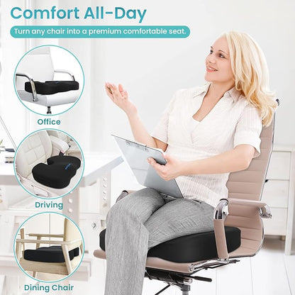 Office Chair Seat Cushion, Cooling Gel Enhanced Memory Foam Cushion for Long Sitting - Back, Sciatica, Coccyx, Tailbone Pain Relief Pillow - for Office, Gaming, Car, Wheelchair - Black, Large