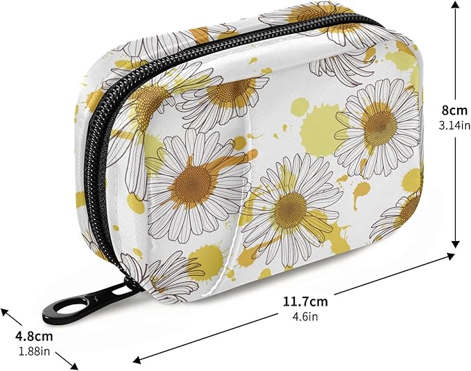 Travel Pill Organizer Weekly Small Cute Pill Box Case Holder Container Dispenser 7 Day Medicine Organizer Vitamin Holder Floral Daisy
