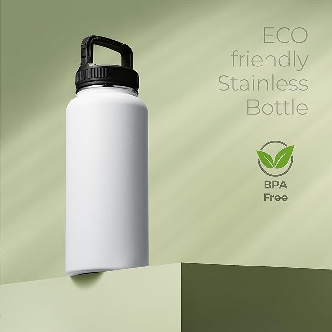 SipX™ Triple-Insulated Stainless Steel Water Bottle 32oz. With 3 Lids, BPA-Free Reusable Insulated Water Bottle Keeps Cold 24 Hours, Metal Water Bottle Made Of Sustainable Material For Hiking & Biking