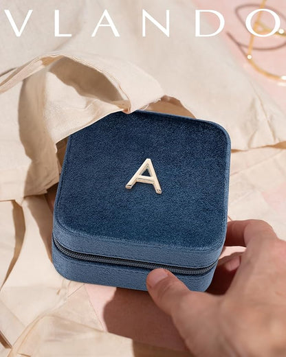 Vlando Travel Jewelry Case for Women Girls, L Initial Travel Jewelry Case, Small Jewelry Travel Case, Birthday Gifts for Women Mom Grandma - Letter L, Dark Blue