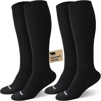 HAPIU Merino Wool Easy On Compression Socks for Women & Men, 15-20 mmHg, Plus Size Knee High Stocking for Nurses, Pregnancy, Travel, Flight, Medias de Compresión Mujer