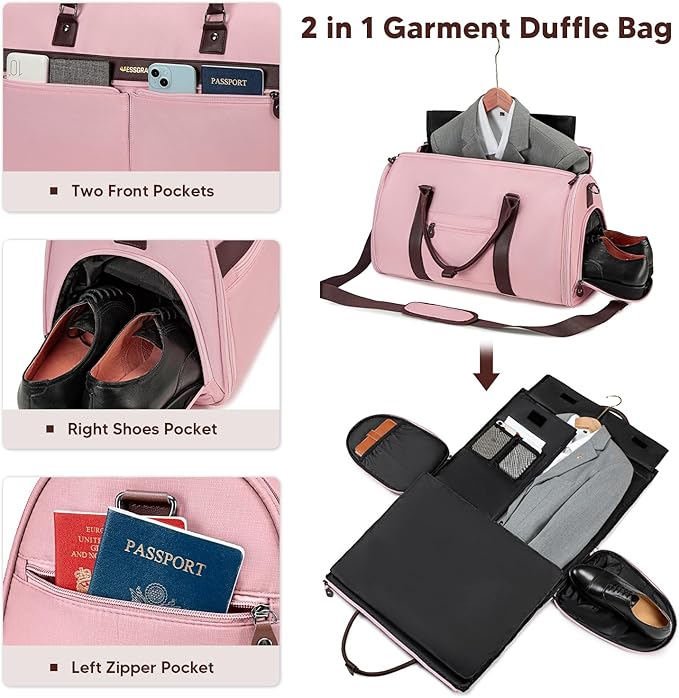 Carry On Garment Bags for Travel, Convertible Garment Duffle Bag for Men Women, 2 in 1 Suit Bag Travel Duffel Bag with Shoes Compartment & Detachable Shoulder Strap