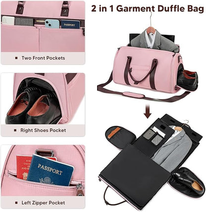 Carry On Garment Bags for Travel, Convertible Garment Duffle Bag for Men Women, 2 in 1 Suit Bag Travel Duffel Bag with Shoes Compartment & Detachable Shoulder Strap