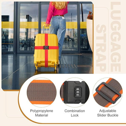 MECCANIXITY Luggage Straps with Combination Lock Adjustable Suitcase Belt Strap for Suitcase Briefcase Backpack Travel, Gray-Orange, Pack of 4