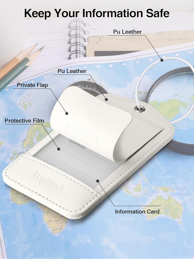 TopMade Smart Luggage Tag with Find My, Premium Leather Luggage Tags for Suitcase, Travel Bags, Backpacks, Anti-Lost Suitcase Tag Tracker for Travel with Privacy Name Card, Rechargeable