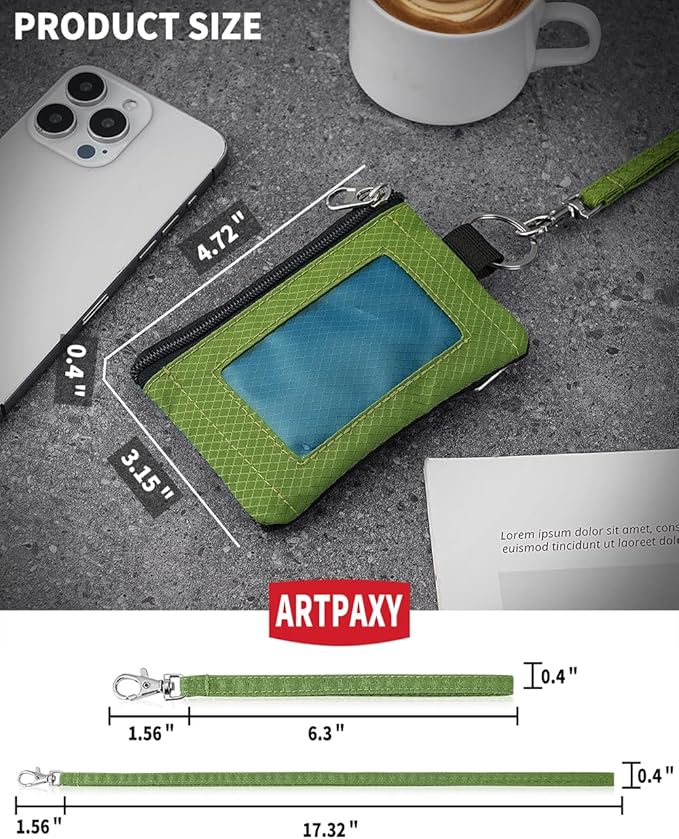 Minimalist Wallet For Mens Womens, Keychain RFID Blocking Zipper Small Wallet with ID Window 2 Lanyards,Water Resistant Travel Cash Card Coin Case Boys Girls