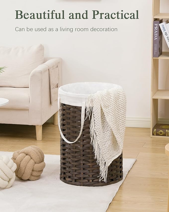 Laundry Hamper Laundry Basket Round 19.0 Gal (72 L) Handwoven Rattan Laundry Basket, Large Wicker Laundry Hamper with Removable Laundry Bag Handles 2 Mesh Bags for Bathroom Living Room Brown