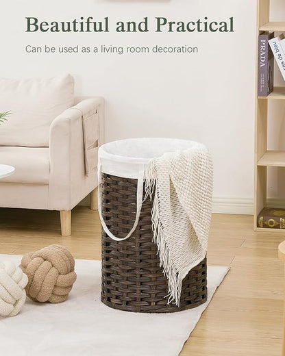 Laundry Hamper Laundry Basket Round 19.0 Gal (72 L) Handwoven Rattan Laundry Basket, Large Wicker Laundry Hamper with Removable Laundry Bag Handles 2 Mesh Bags for Bathroom Living Room Brown