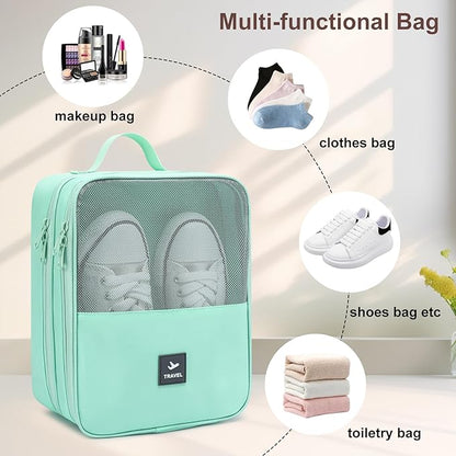 2 Layers Travel Shoe Bag, Portable Shoe Bags Hold 2 Pair Of Shoes, Water-Resistant Shoe Storage Pouch For Travel (Green, 2 Pack)