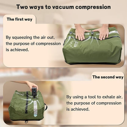 ONTYZZ Travel Vacuum Compression Bags Space Saver Vacuum Bags Reusable Compression Bag with IP67 Waterproof Zipper for Travel Suitcases and Backpack,Two Pack Green（NO PUMP!）