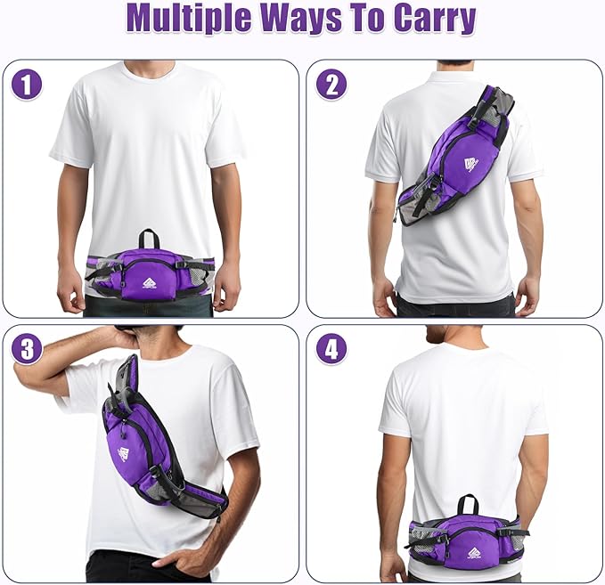 Fanny Pack Waist Bag with Water Bottle Holder for Men Women Running Hiking Travel Dog Walking Workout Cycling Outdoor (Purple)