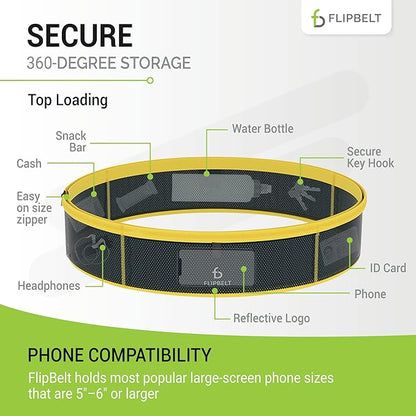 FlipBelt Lightweight Running Air Belt, Fitness and Running Fanny Pack for Women and Men, Non Chafing Waist Band Pack for Phone, Keys, Money, Moisture Wicking Storage Belt, USA Company