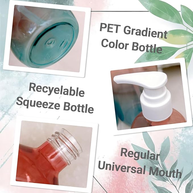 24 Pieces Empty Clear Gradient Color Pump Bottle, 8.4 oz Refillable Plastic Dispenser Bottles with Pump, Travel Lotion Container for Shampoo Hand Body Soap Oil Massage Moisturizer Face Cream Liquid