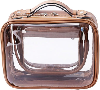 SANHECUN traveling toiletry Case large clear cosmetics case makeup bag Dimensions | LxWxH:10” x 4.5” x 7.5”(Brown, Medium)