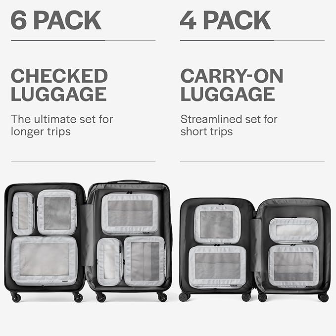 Aerotrunk Compression Packing Cubes for Travel - Luggage Organizer Bags - Double Zipper Packing Cubes for Suitcases (6-Pack, Light Grey)