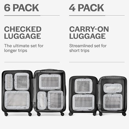 Aerotrunk Compression Packing Cubes for Travel - Luggage Organizer Bags - Double Zipper Packing Cubes for Suitcases (6-Pack, Light Grey)