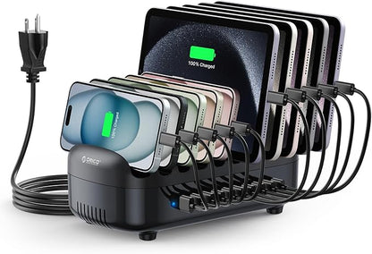 ORICO 120W Charging Station for Multiple Devices, 10-Ports USB Charging Docking Organizer Station, Multi USB Charging Station Compatible with iPad, Tablet, Kindle, Airpods and Cell Phone