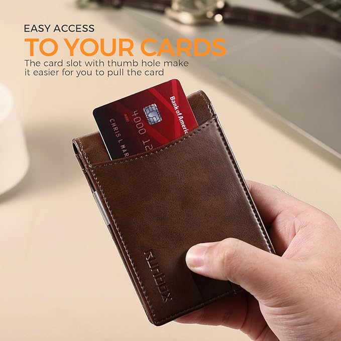RUNBOX Money Clip Slim Wallets for Men RFID Blocking 11 Card Holder Minimalist Small Leather Bifold Men's Front Pocket Wallet Gift Box