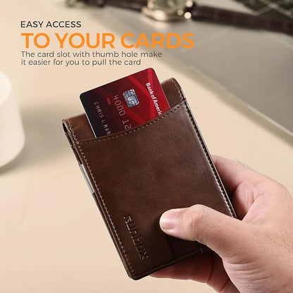 RUNBOX Money Clip Slim Wallets for Men RFID Blocking 11 Card Holder Minimalist Small Leather Bifold Men's Front Pocket Wallet Gift Box